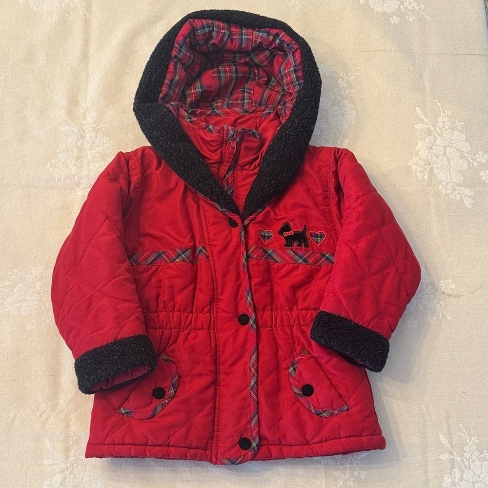 Vintage! Paramount Kids Red Quilted Scottie Jacket with Black Trim, sz 4T
